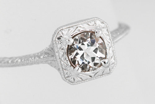 Filigree Scrolls Engraved Morganite Engagement Ring in 14 Karat White Gold - Item: R183WM - Image: 3