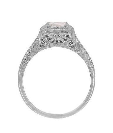 Filigree Scrolls Engraved Morganite Engagement Ring in 14 Karat White Gold - alternate view
