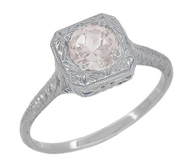 Filigree Scrolls Engraved Antique Morganite Engagement Ring in 14 Karat White Gold - R183WM