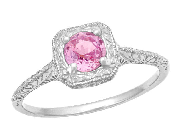 Engraved 1920s Square Top Filigree Antique Pink Sapphire