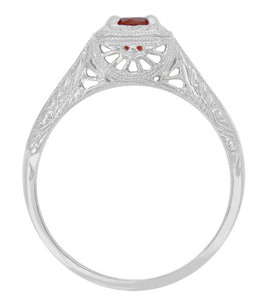 Filigree Scrolls Art Deco Engraved Ruby Engagement Ring in 14 Karat White Gold - alternate view
