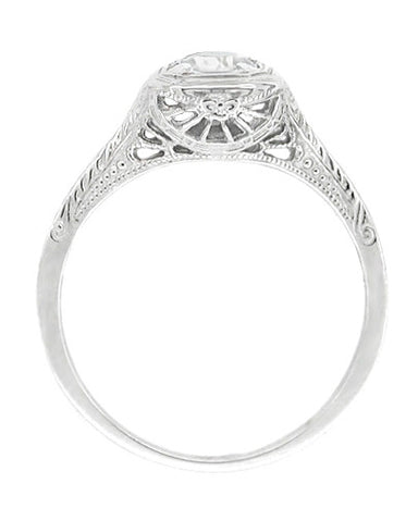 Filigree Scrolls Engraved White Sapphire Engagement Ring in 14 Karat White Gold - alternate view