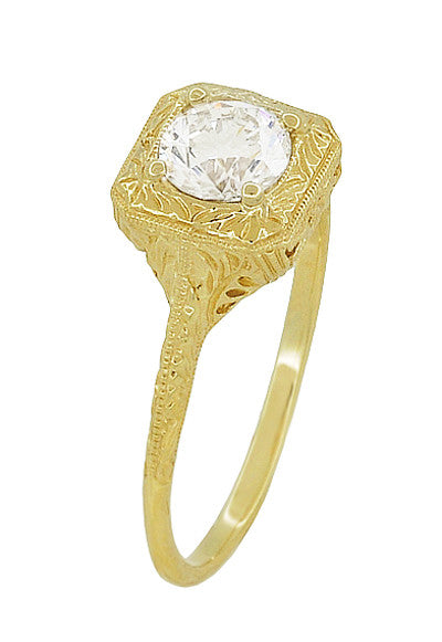 Filigree Scrolls Vintage Engraved 3/4 Carat Diamond Art Deco Engagement Ring in 14 Karat Yellow Gold - Item: R183Y1D - Image: 3