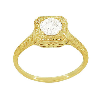 Filigree Scrolls Vintage Engraved 3/4 Carat Diamond Art Deco Engagement Ring in 14 Karat Yellow Gold - alternate view
