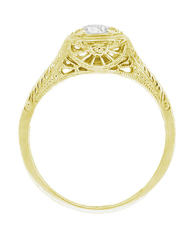Filigree Yellow Gold Scrolls 1/3 Carat Diamond Art Deco Engraved Engagement Ring - 14 Karat - alternate view