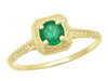 Art Deco Engraved Scrolls Yellow Gold Antique Emerald Engagement Ring - R183Y