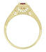 Filigree Art Deco Scrolls Engraved Ruby Engagement  Ring in 14 Karat Yellow Gold