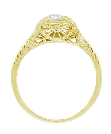 Filigree Scrolls Engraved White Sapphire Engagement Ring in 14 Karat Yellow Gold - alternate view
