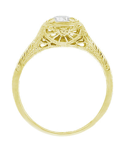 Filigree Scrolls Engraved White Sapphire Engagement Ring in 14 Karat Yellow Gold - Item: R183YWS - Image: 2
