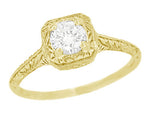 Filigree Scrolls Engraved White Sapphire Engagement Ring in 14 Karat Yellow Gold