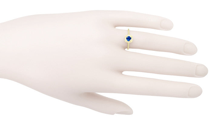 Filigree Scrolls Engraved Sapphire Engagement Ring in 14 Karat Yellow Gold - Item: R184Y - Image: 4