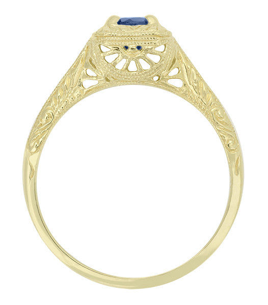 Filigree Scrolls Engraved Sapphire Engagement Ring in 14 Karat Yellow Gold - Item: R184Y - Image: 2