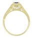 Filigree Scrolls Engraved Sapphire Engagement Ring in 14 Karat Yellow Gold