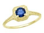Filigree Scrolls Engraved Sapphire Engagement Ring in 14 Karat Yellow Gold