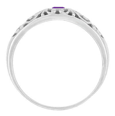 Edwardian Filigree Amethyst Ring in 14 Karat White Gold - Item: R197A - Image: 2