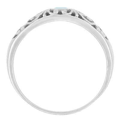 Edwardian Filigree Aquamarine Ring in 14 Karat White Gold - Item: R197AQ - Image: 2