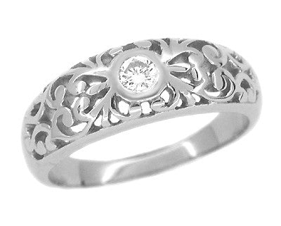 Edwardian Scrolled Filigree Diamond Ring in Platinum