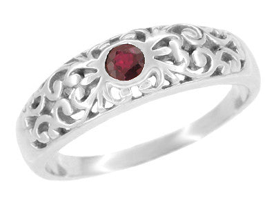 Edwardian Filigree Ruby Ring in 14 Karat White Gold