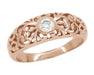 Rose Gold Edwardian Antique Scroll Filigree White Sapphire Band Ring - R197RPWS