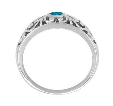 Edwardian Filigree Blue Diamond Ring in 14 Karat White Gold - alternate view