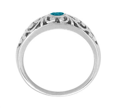 Edwardian Filigree Blue Diamond Ring in 14 Karat White Gold - Item: R197WBD - Image: 2