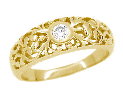 Edwardian 14 Karat Yellow Gold Filigree Diamond Ring