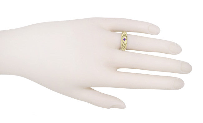 Edwardian Filigree Amethyst Ring in 14 Karat Yellow Gold - Item: R197YAM - Image: 3