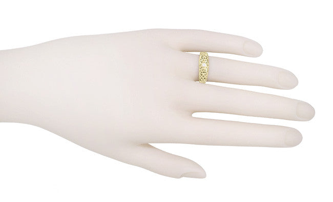 Filigree Edwardian White Sapphire Ring in 14 Karat Yellow Gold - Item: R197YWS - Image: 3