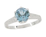 Art Deco Crown 1 Carat Solitaire Aquamarine Engagement Ring in 18 Karat White Gold