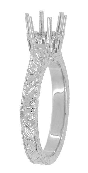 Art Deco 1 Carat Crown Filigree Scrolls Engagement Ring Setting in Platinum - Item: R199P1 - Image: 4
