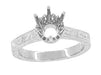 Art Deco Platinum 1.50 - 1.75 Carat Crown Engagement Ring Setting with Scroll Engraving for a Round Stone 7mm - 8mm