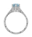 Platinum Art Deco Filigree Scrolls 1 Carat Aquamarine Engraved Crown Engagement Ring