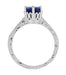 Platinum Filigree Art Deco Crown Solitaire 1.5 Carat Blue Sapphire Engagement Ring - Engraved Scroll Design