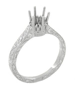 Art Deco 1/2 Carat Crown Filigree Scrolls Engagement Ring Setting in Platinum