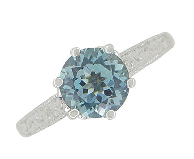 Art Deco Filigree Crown 1 Carat Aquamarine Engagement Ring in Platinum - Item: R199PA - Image: 5