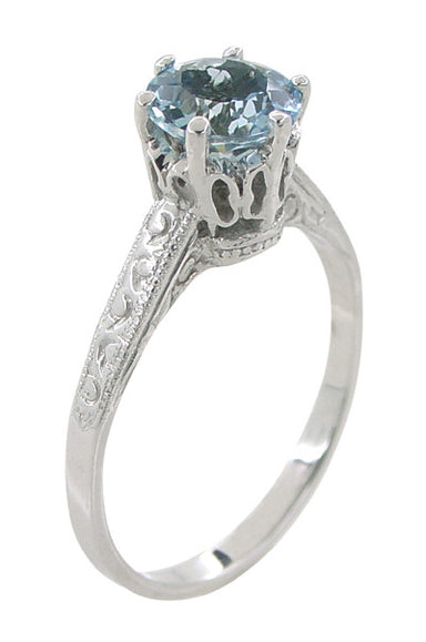 Art Deco Filigree Crown 1 Carat Aquamarine Engagement Ring in Platinum - alternate view
