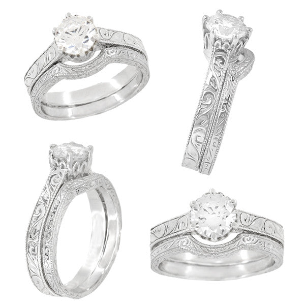 Palladium Art Deco 1.75 - 2.25 Carat Crown Filigree Scrolls Engagement Ring Setting - Item: R199PDM175 - Image: 5
