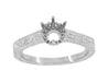 Art Deco Crown Filigree Scrolls Palladium 1/2 Carat Engagement Ring Setting | 5mm - 5.5mm Mount