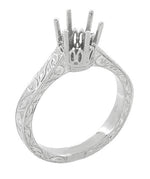 Art Deco Engraved 950 Palladium 3/4 Carat Crown Engagement Ring Setting