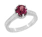 Platinum Art Deco Filigree Scrolls 1.5 Carat Rhodolite Garnet Crown Solitaire Engagement Ring