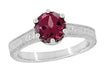 Platinum Art Deco Filigree Scrolls 1.5 Carat Rhodolite Garnet Crown Solitaire Engagement Ring