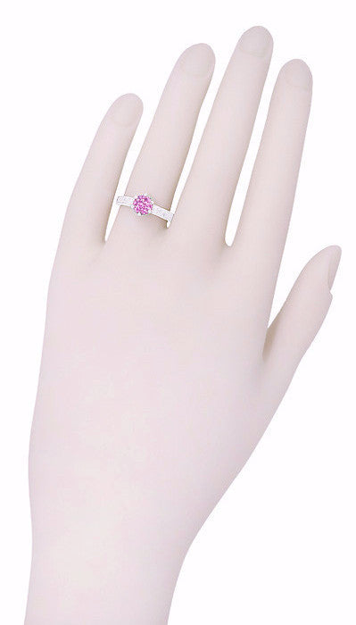 Platinum Scrolls Art Deco Filigree 1 Carat Pink Sapphire Solitaire Crown Engagement Ring - Item: R199PPS - Image: 7
