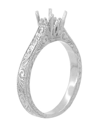 Art Deco 3/4 Carat Crown Scrolls Filigree Engagement Ring Setting in Platinum - Item: R199PRP75 - Image: 3