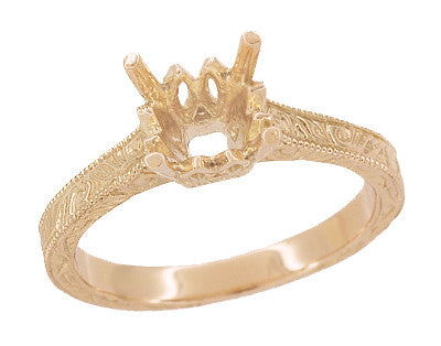 Art Deco 1 - 1.50 Carat Crown Scrolls Filigree Engagement Ring Setting in 14 Karat Rose Gold - Item: R199PRR1 - Image: 2