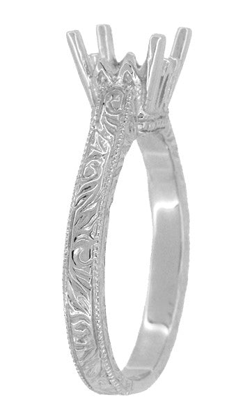 Art Deco 1 - 1.50 Carat Crown Scrolls Filigree Engagement Ring Setting in 14K or 18 Karat White Gold - Item: R199PRW1K14 - Image: 3