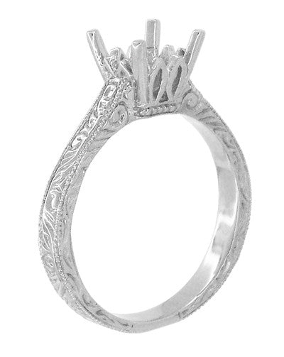 Art Deco 1 - 1.50 Carat Crown Scrolls Filigree Engagement Ring Setting in 14K or 18 Karat White Gold - Item: R199PRW1K14 - Image: 4