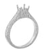 Art Deco 1/2 Carat Crown Scrolls Filigree Engagement Ring Setting in 14 or 18 Karat White Gold