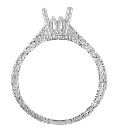 Art Deco 1/2 Carat Crown Scrolls Filigree Engagement Ring Setting in 14 or 18 Karat White Gold - Item: R199PRW50K14 - Image: 5