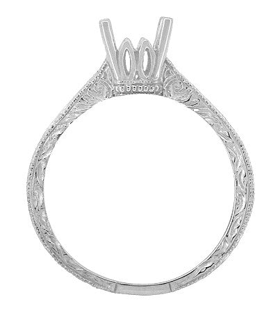 Art Deco 3/4 Carat Scroll Engraved Castle Filigree Engagement Ring Setting in White Gold - Item: R199PRW75K14 - Image: 4