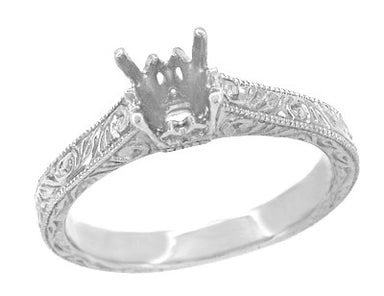 Art Deco 3/4 Carat Scroll Engraved Castle Filigree Engagement Ring Setting in White Gold - alternate view